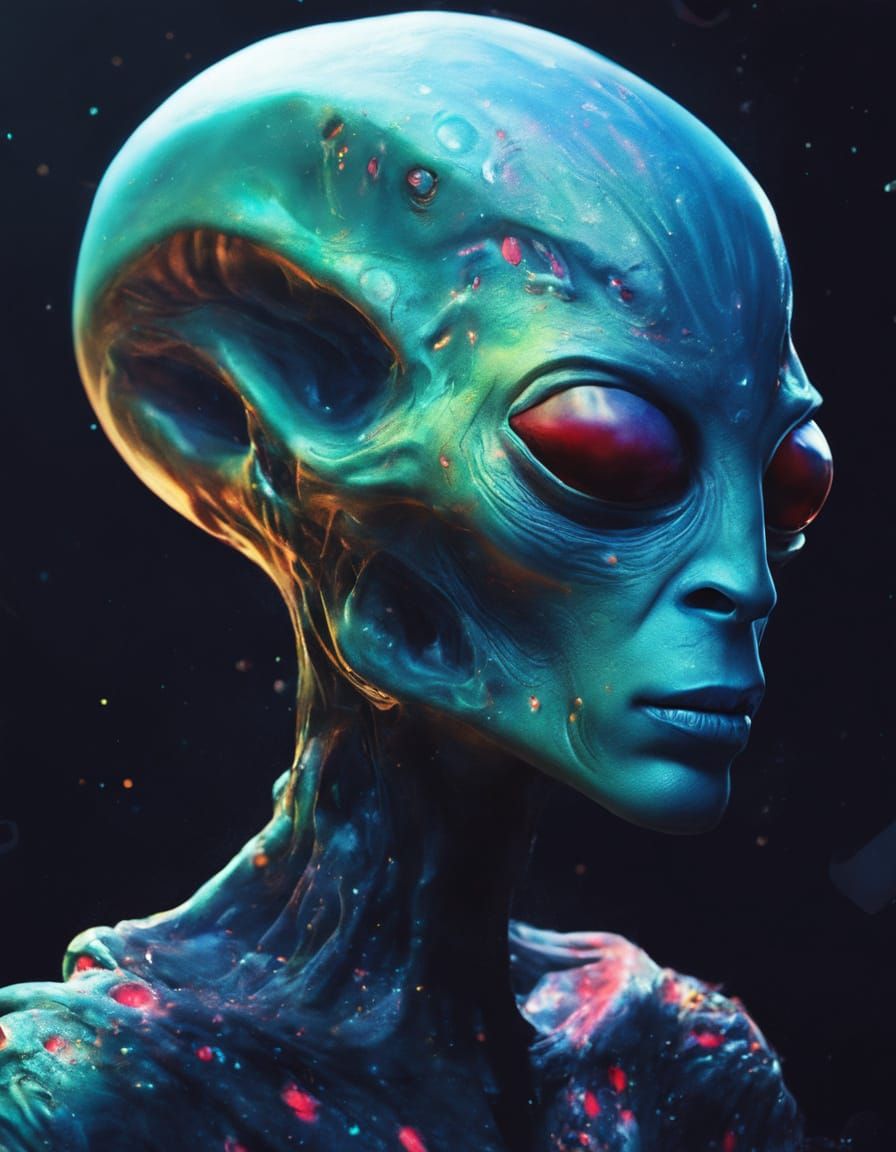 Ethereal Alien Portrait in Vibrant Oil Painting Style