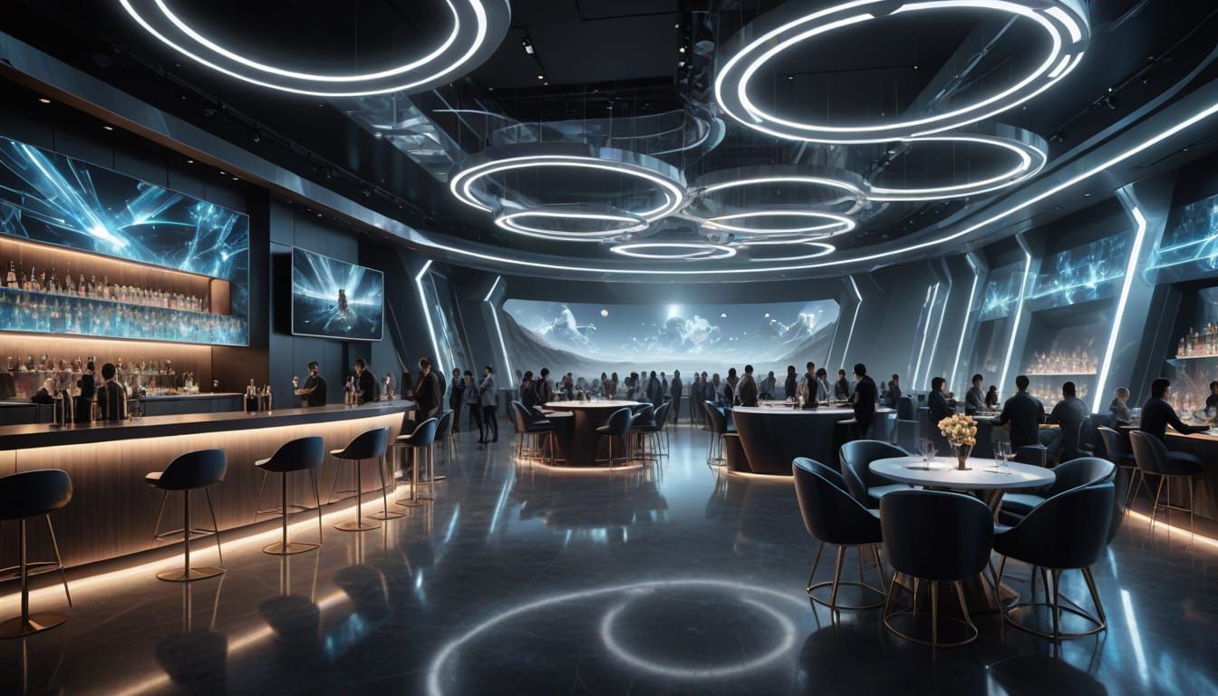 Futuristic Concert Venue with AI Bartenders
