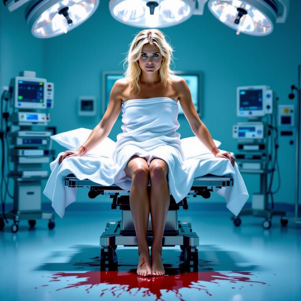 Dramatic Realism: Woman's Vulnerable Moment in Hospital
