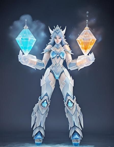 Ice Girl in Mecha Suit: Ethereal Digital Painting