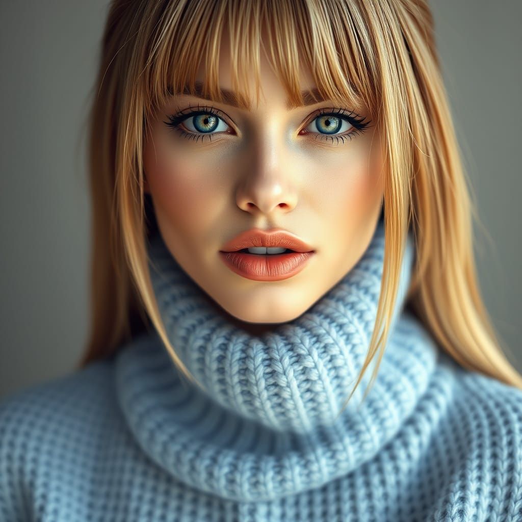 Ethereal Woman in Soft Cashmere Sweater and Flowy Skirt