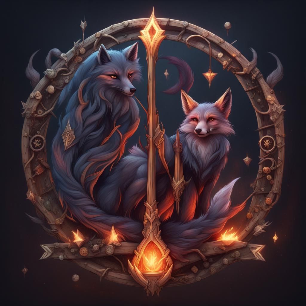 Mystic Rune Fox Sticker Design in Detailed Matte Painting