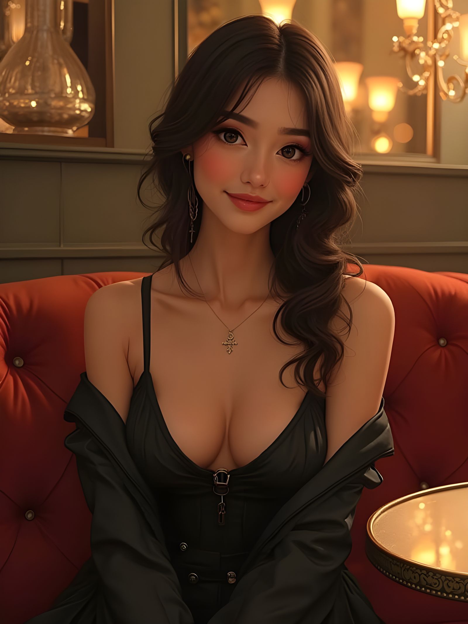 Woman Seated on Sofa in Cozy Restaurant