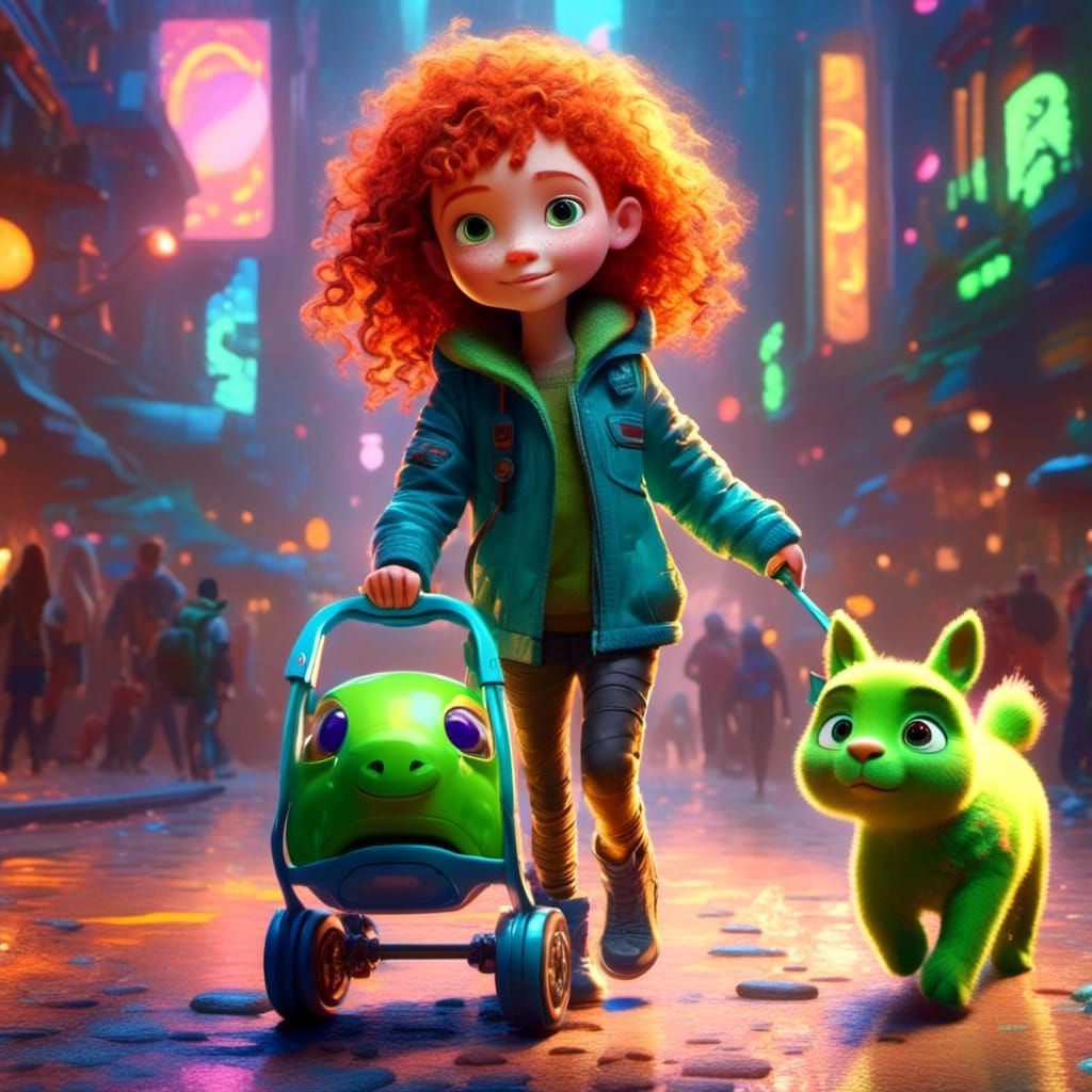 Girl walking her dog