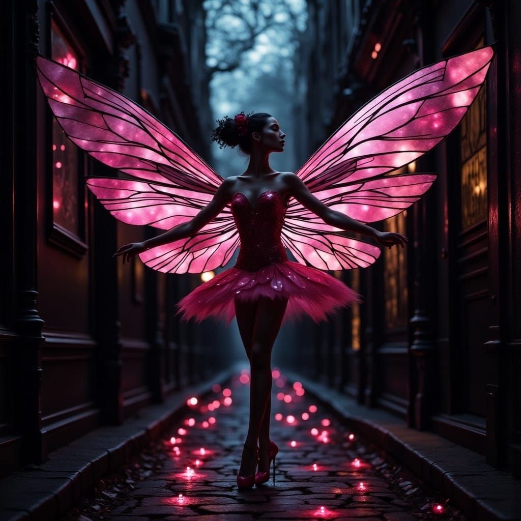 Stained Glass Ballerina in Dark Street