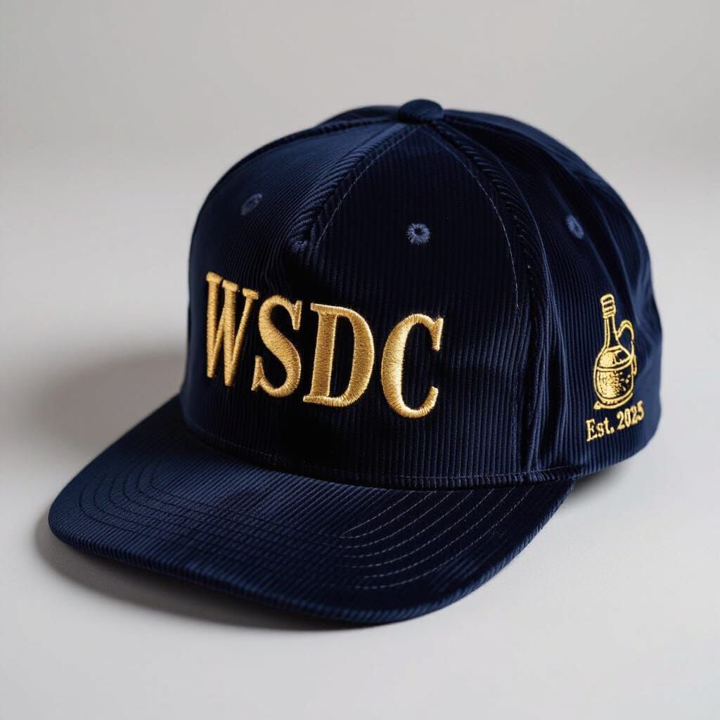 Navy Blue Corduroy SnapBack Cap with Gold "WSDC" Embroidery