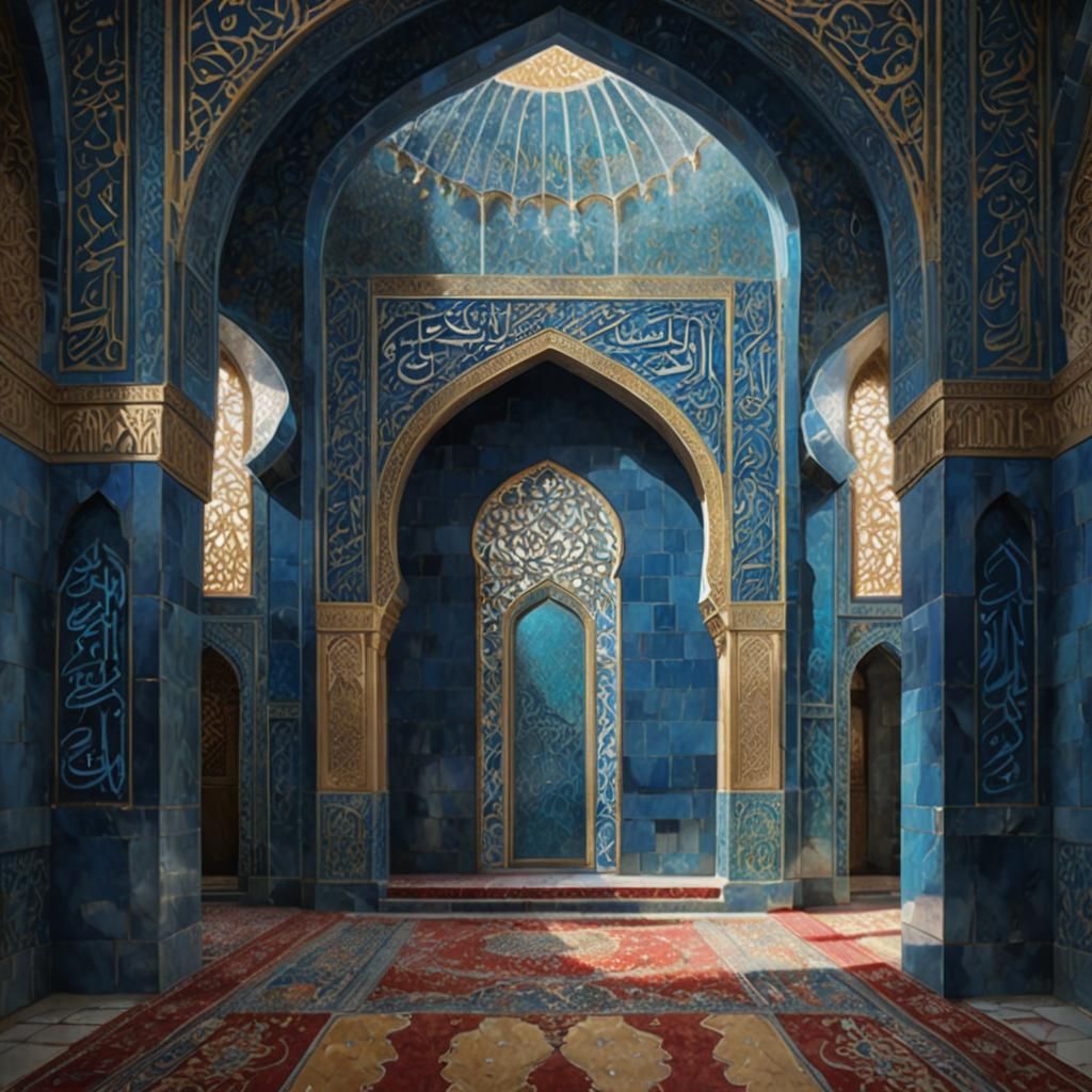 Art Nouveau Mosque Interior with Calligraphic Mihrab