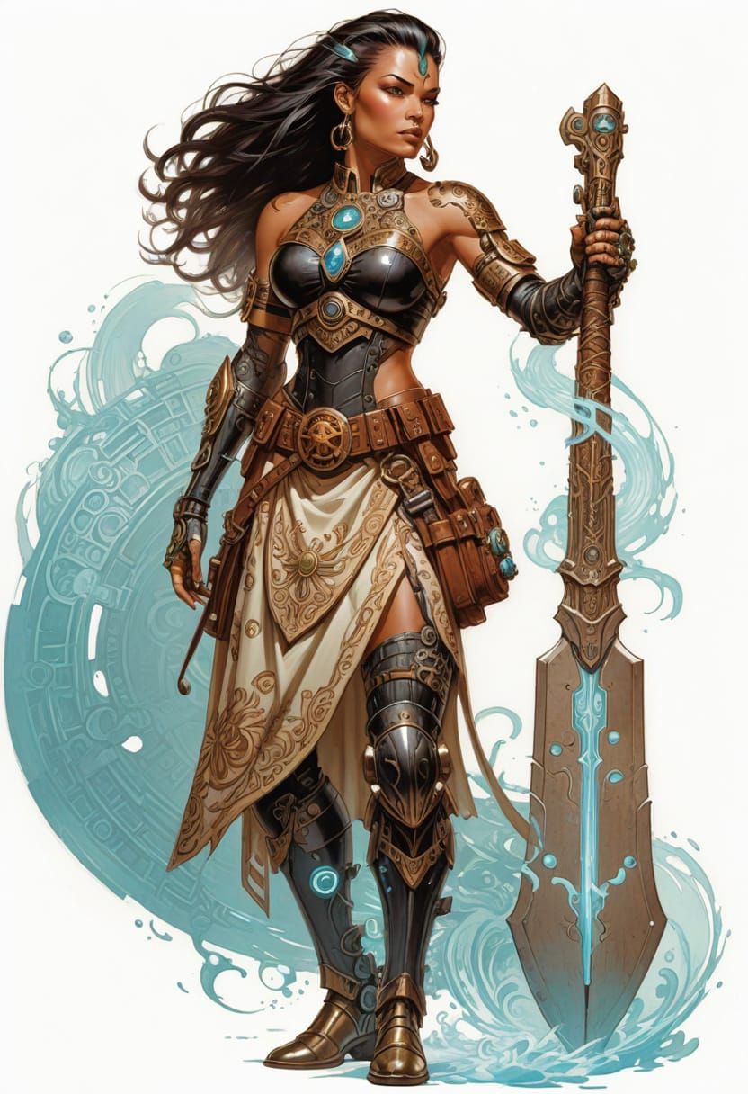 Polynesian Steampunk Cyborg Space Marine Illustration