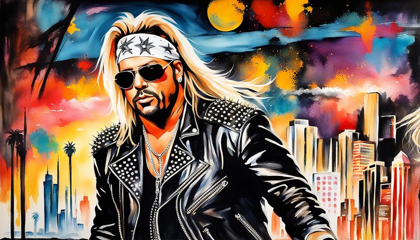 Vince Neil Portrait in Watercolor Vegas Scene