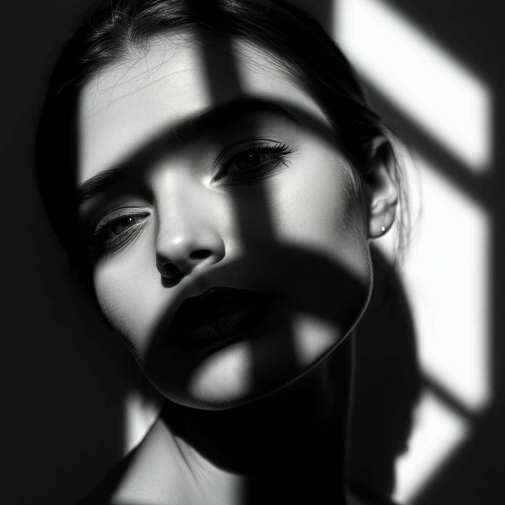 Minimalist Black and White Portrait with Shadows