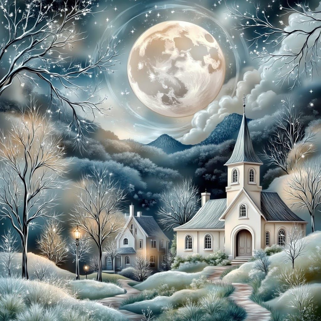 Golden Nightscape under a Starry Winter Sky