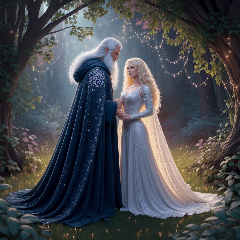 Wizard and Sorceress in Enchanted Forest, Art Nouveau