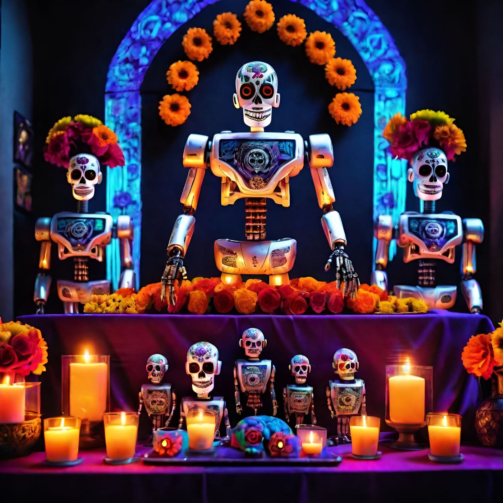 Futuristic Day of the Dead Altar with Robots