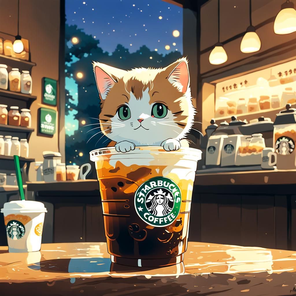 Kitten in Starbucks Drink: Anime Key Visual