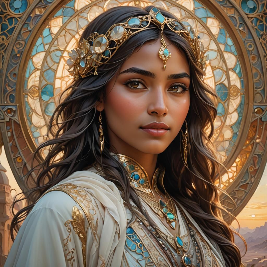 Beautiful Arabic Girl Portrait in Art Nouveau Style