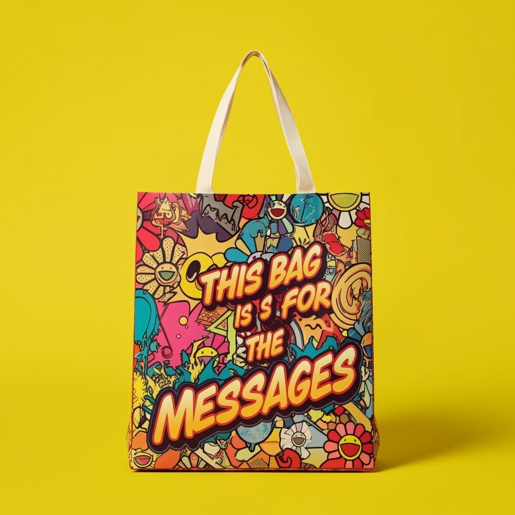 Shopping Bag in Style of Takashi Murakami and Peter Max