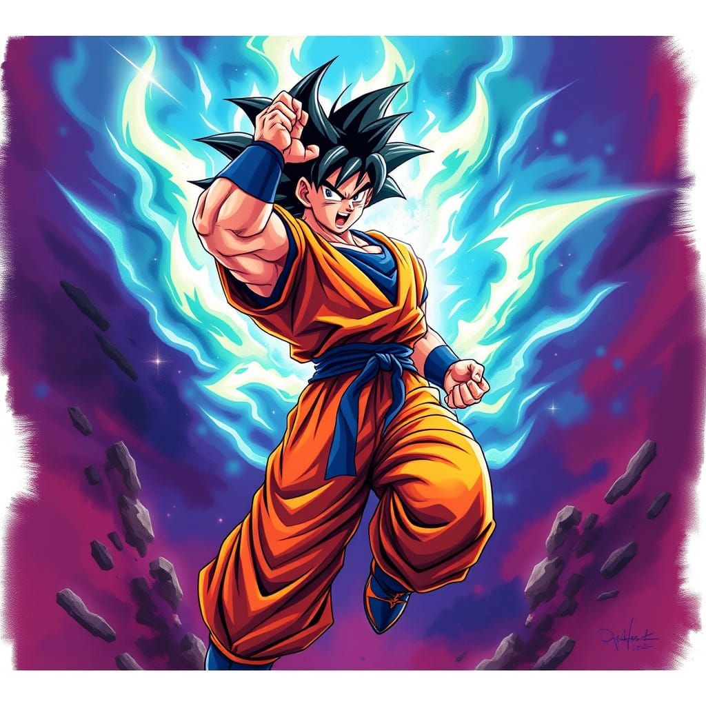 Goku in Epic Anime Style with Vibrant Colors and Dynamic Ene...