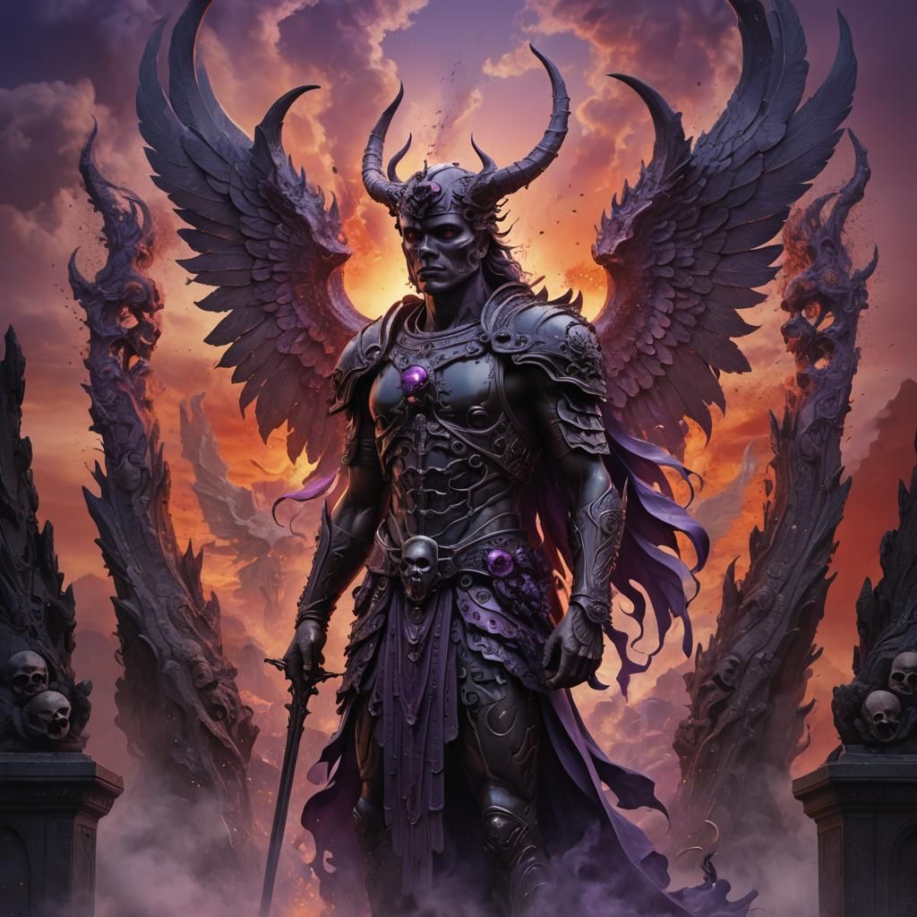 Angelic Warrior at Gateway to Hell: Hyperrealistic Art