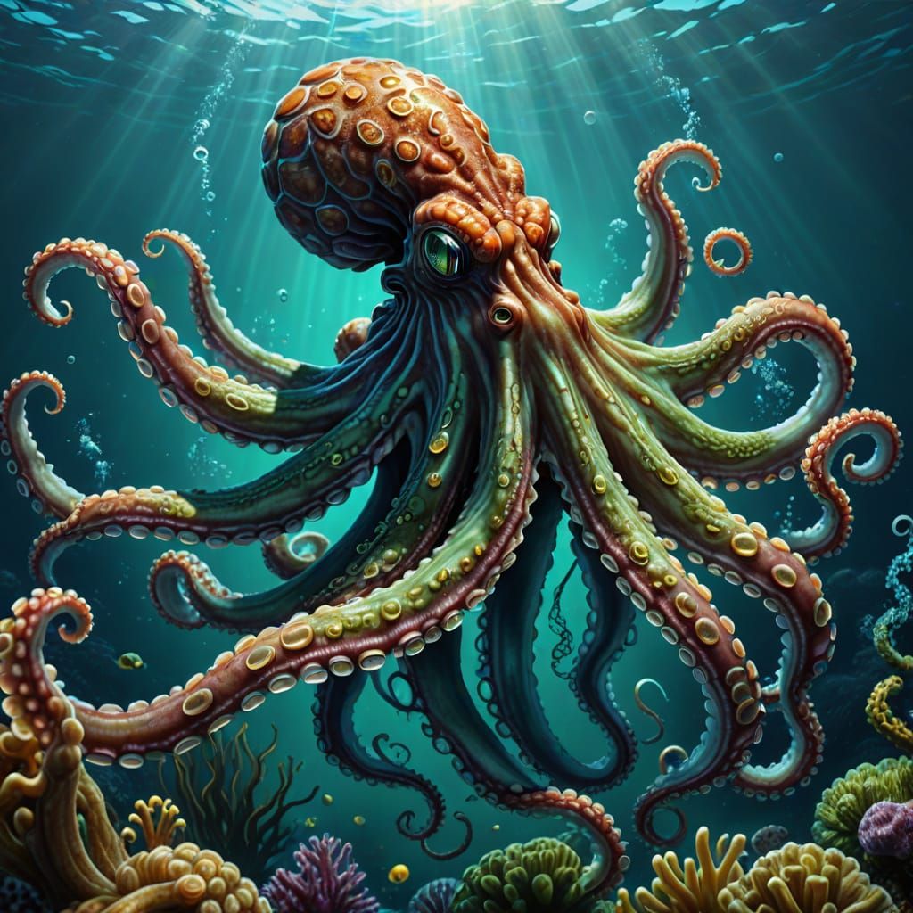 Giant Bioluminescent Octopus Emerges from Ocean