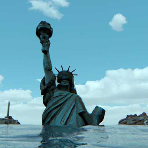 Post-Apocalyptic Statue of Liberty in Sunken New York