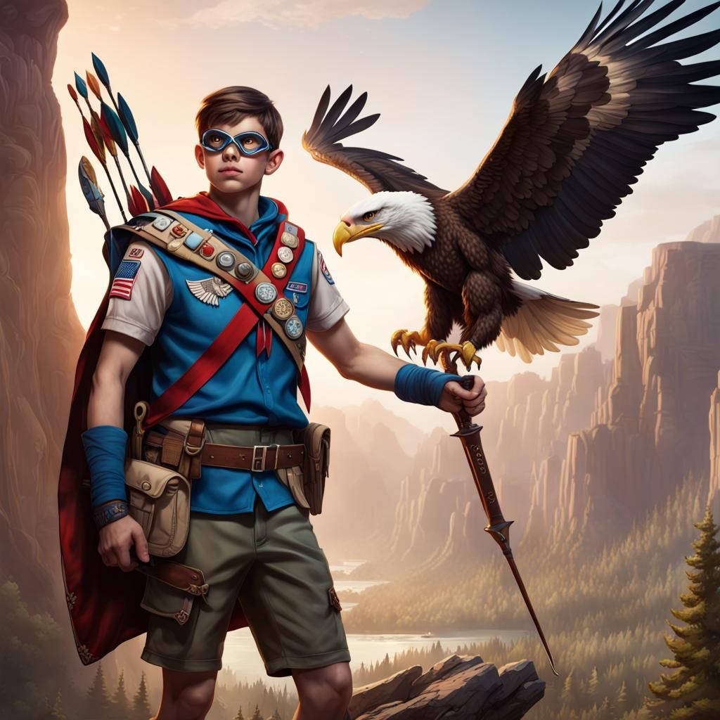 Superhero Eagle Scout Archer in Detailed Matte Painting