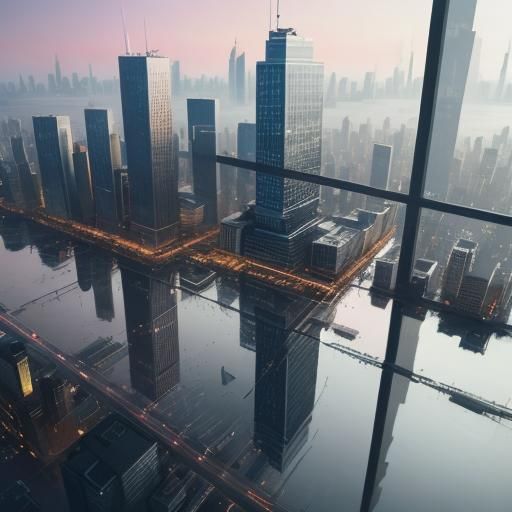 Manhattan Sunset: Aerial Cityscape Concept Art