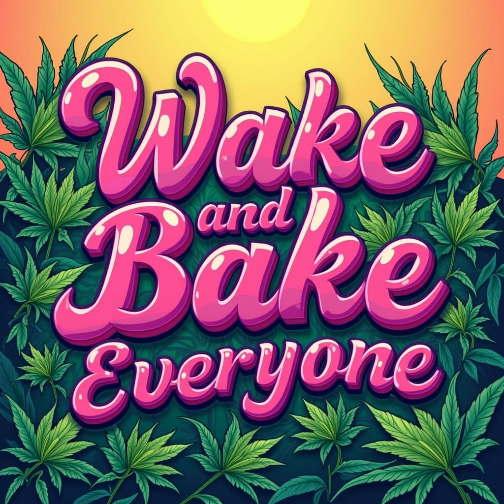Vibrant Psychedelic Marijuana Wallpaper with Cartoonish Curs...