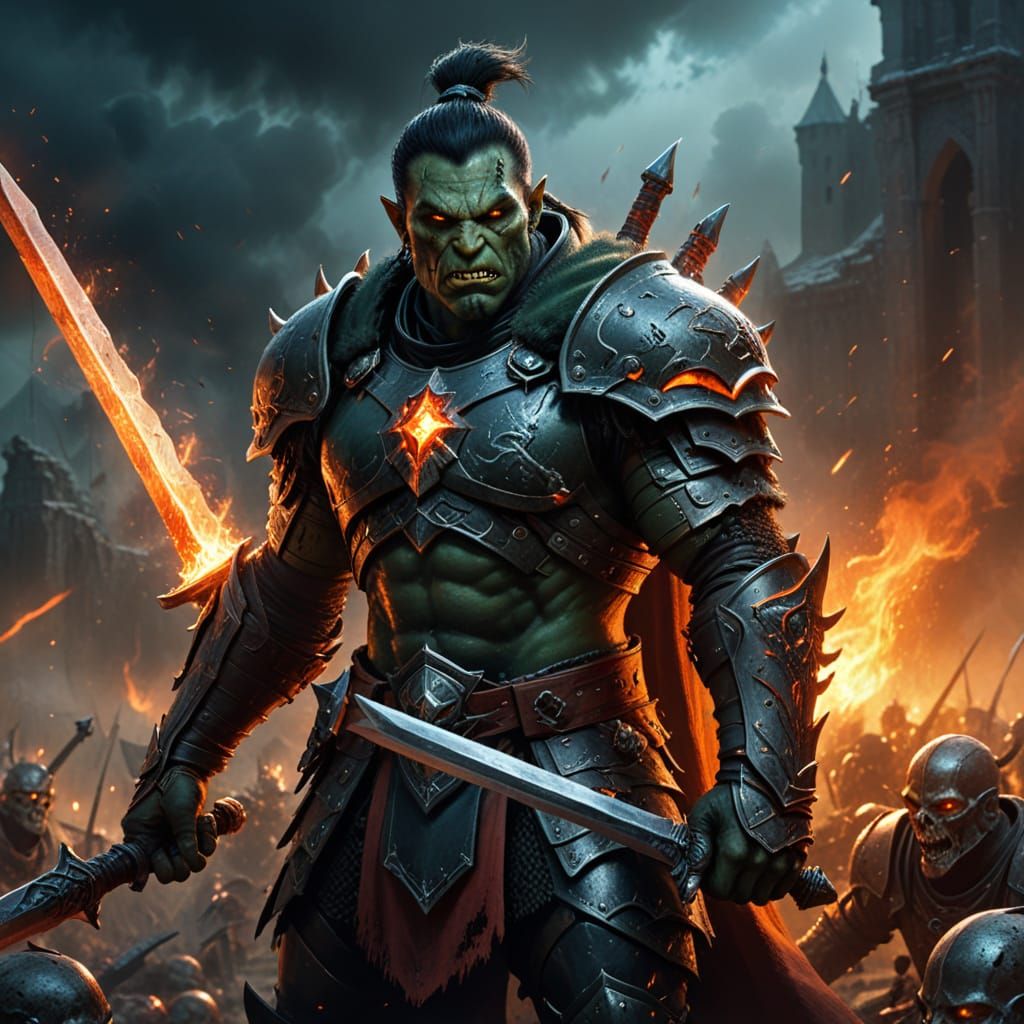 Dark Green Half-Orc Paladin on Battlefield
