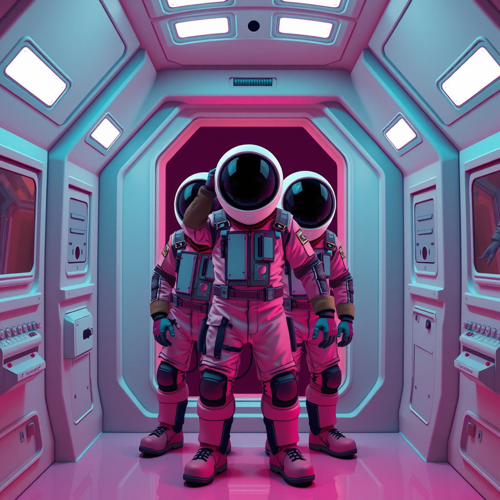 Friendly Characters in Space Station, Pop Art Style