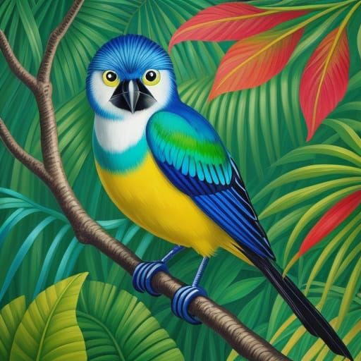 Vibrant Tropical Bird in Dreamlike Landscape