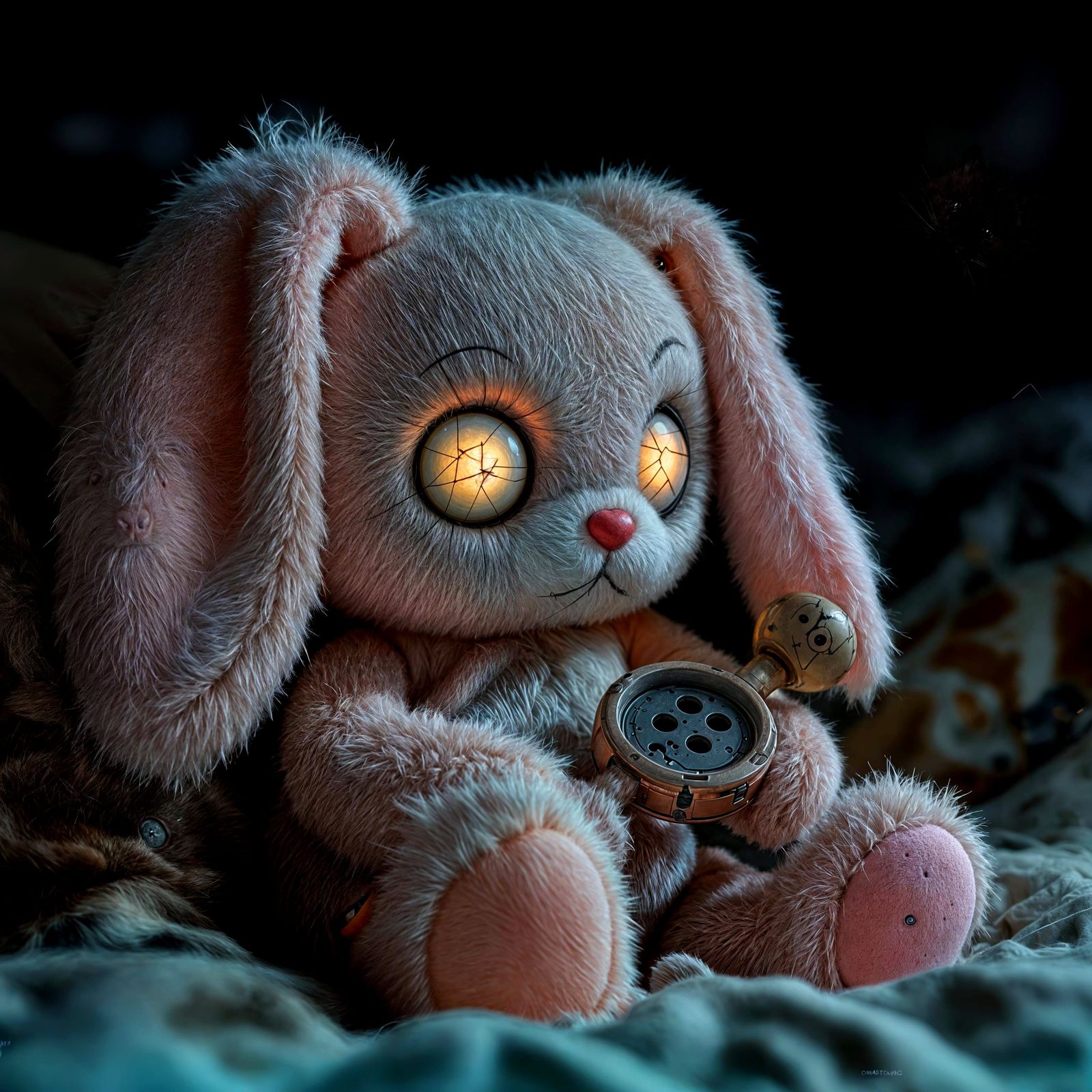 Creepy-Cute Pastel Bunny with Glowing Red Eyes