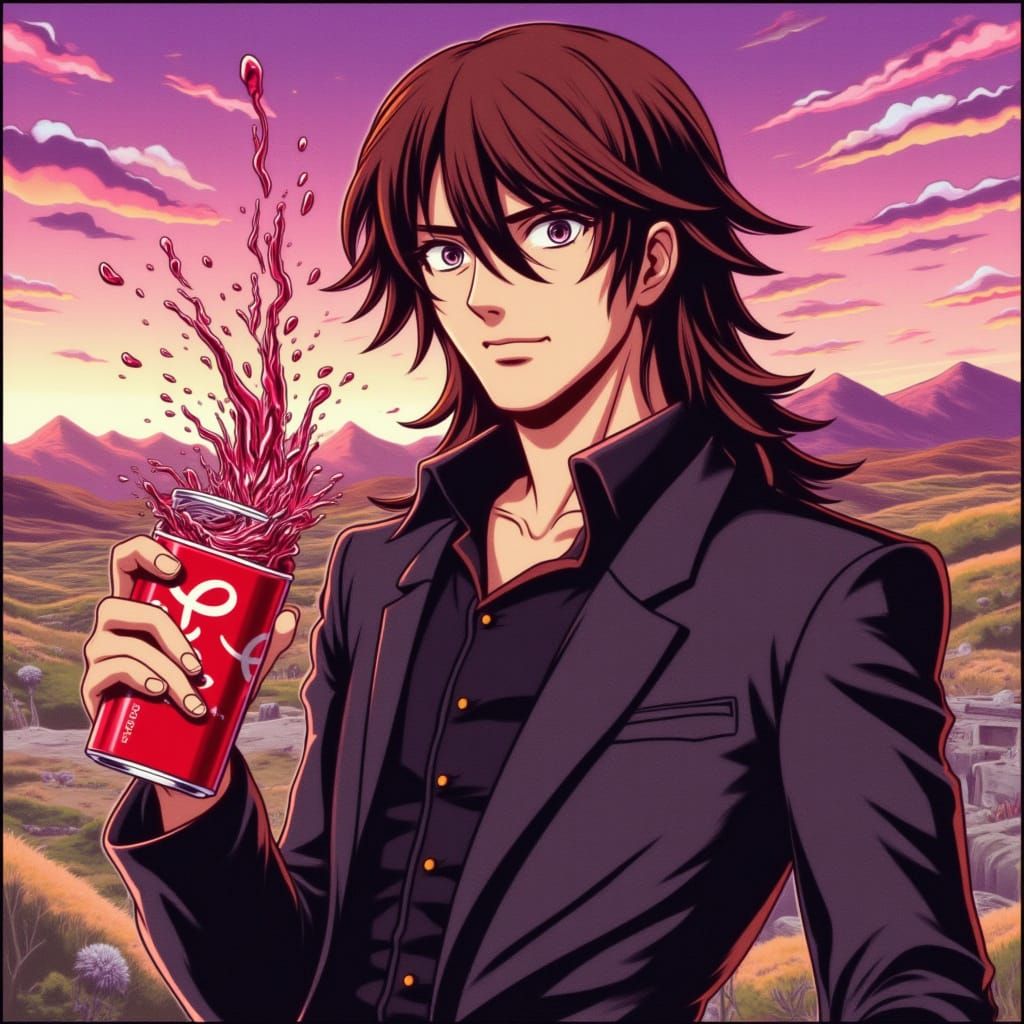 Anime Illustration of a Man With Soda Can