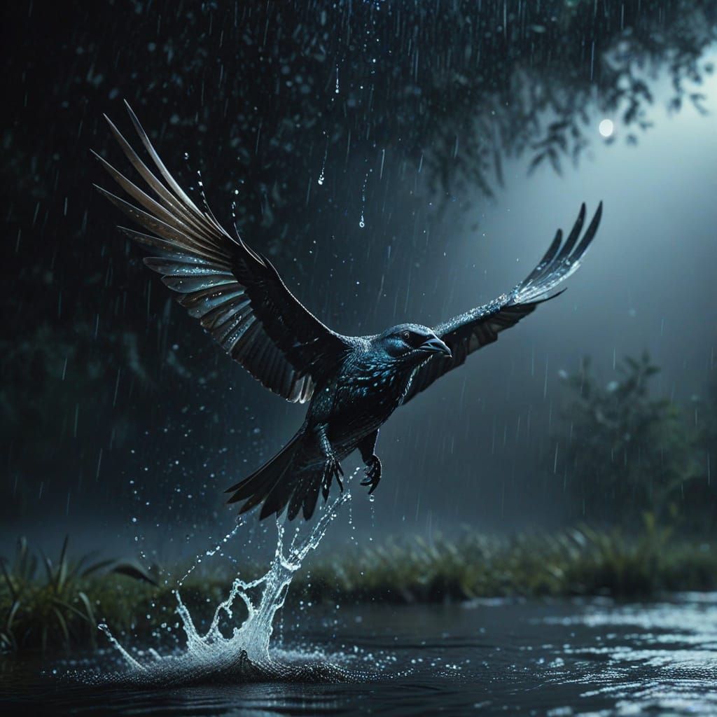 Ethereal Nightingale in Turbulent Stormy Skies