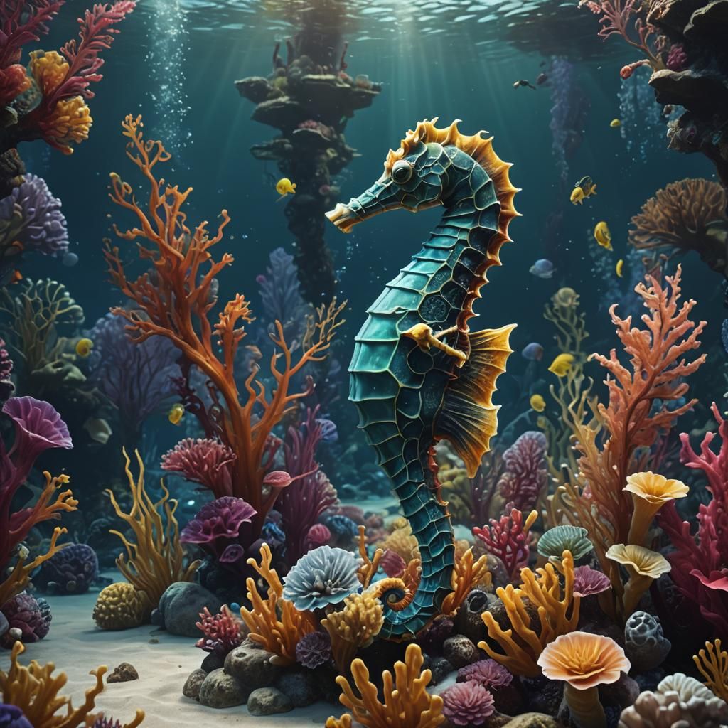 Vibrant Seahorse in Natural Underwater Habitat