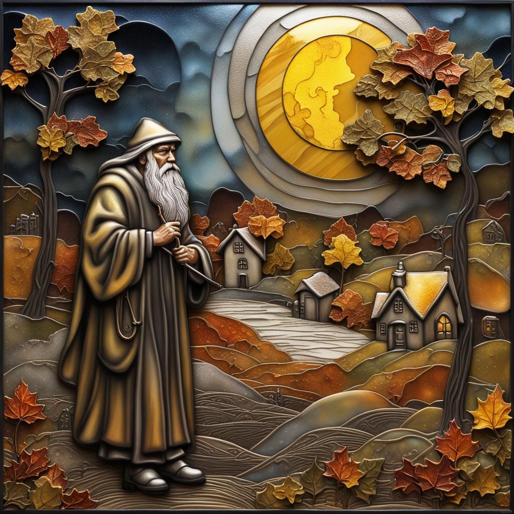 Ethereal Hermit Contemplates Distant Village