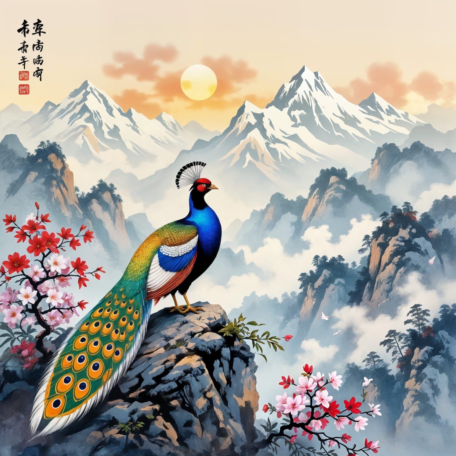 Himalayan Monal Pheasant in Traditional Chinese Painting