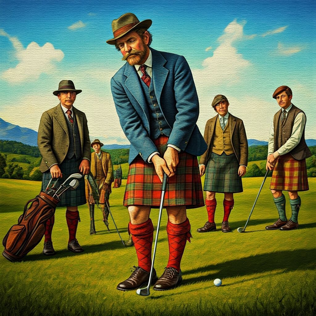 Scottish Golf Game in Folk Art Style