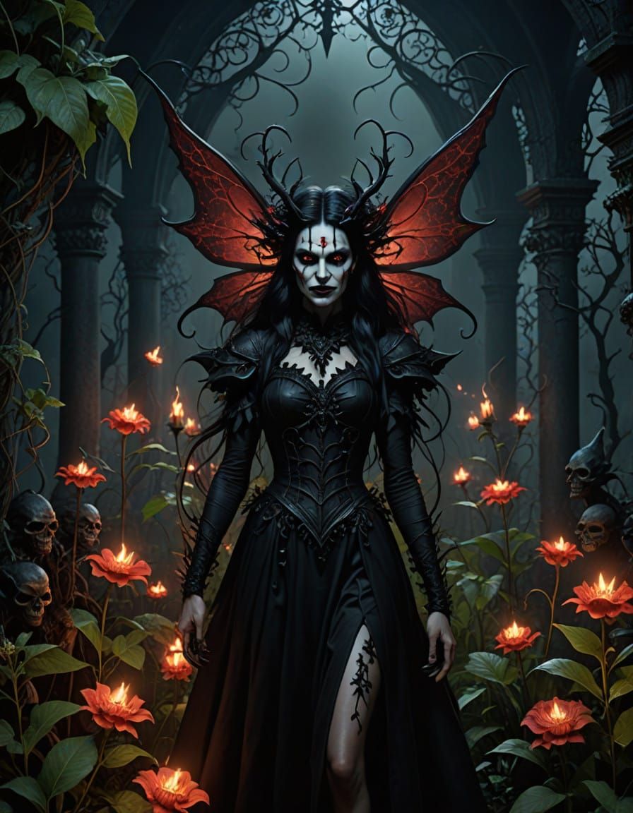 Midnight Fairy in a Dark, Hellish Garden