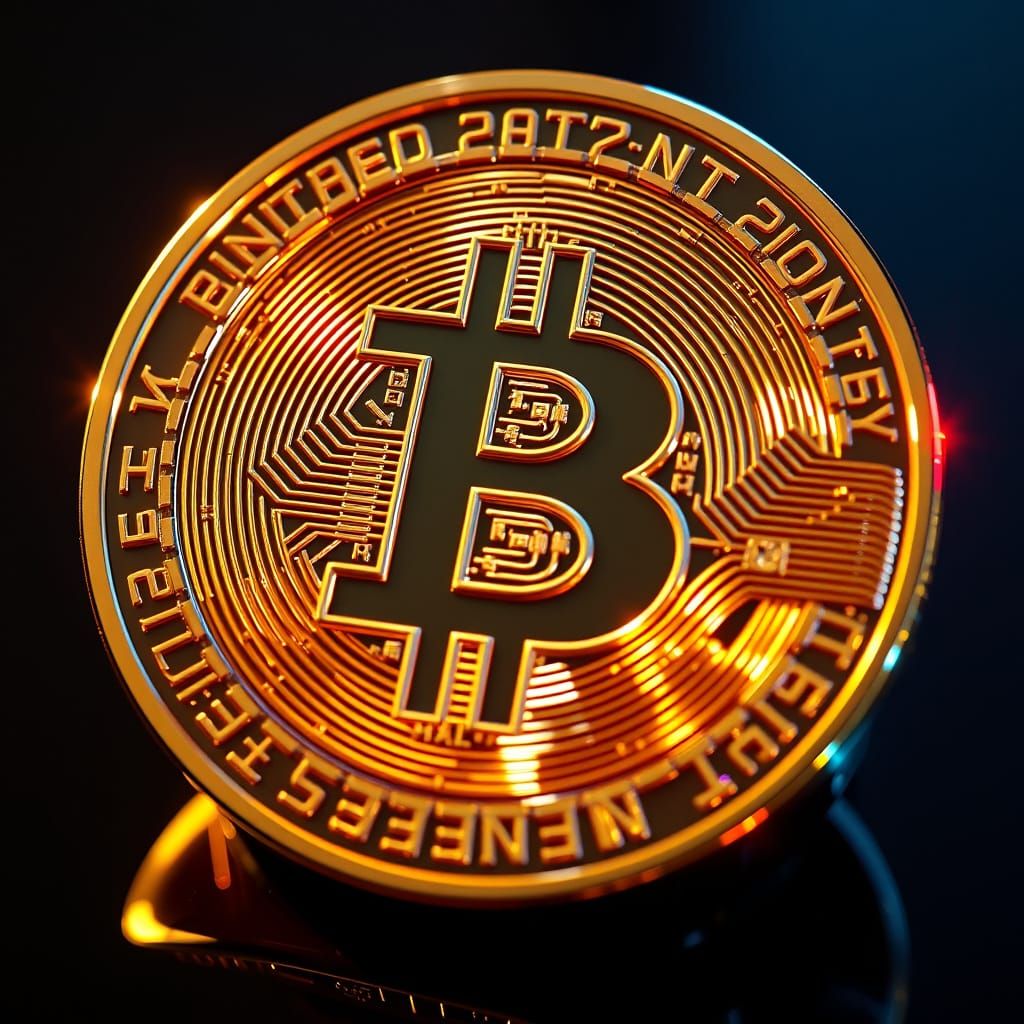 Golden Bitcoin Coin with Luminous Effects