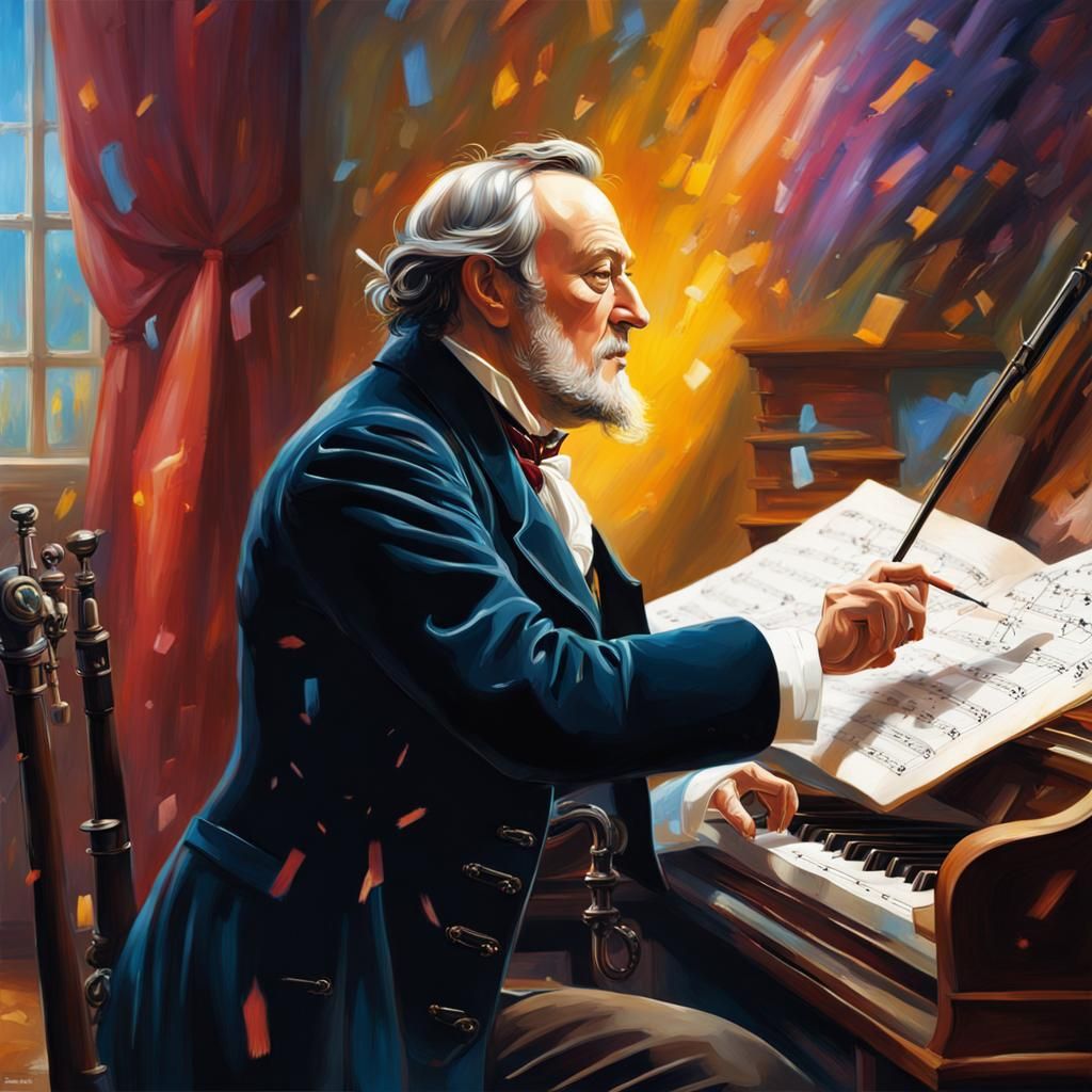 Composer Creating a Symphony in Hyperrealistic Splash Art