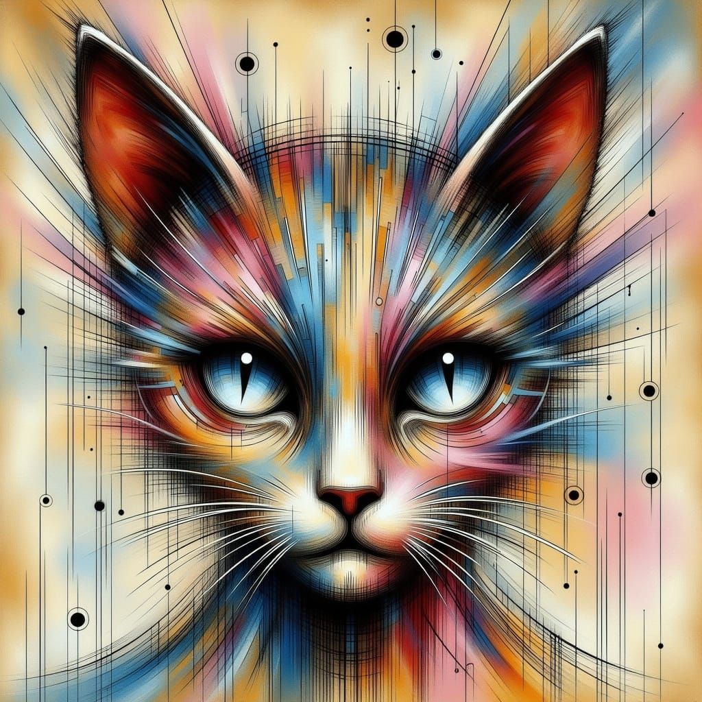 Abstract Cat Portrait in Mixed Media