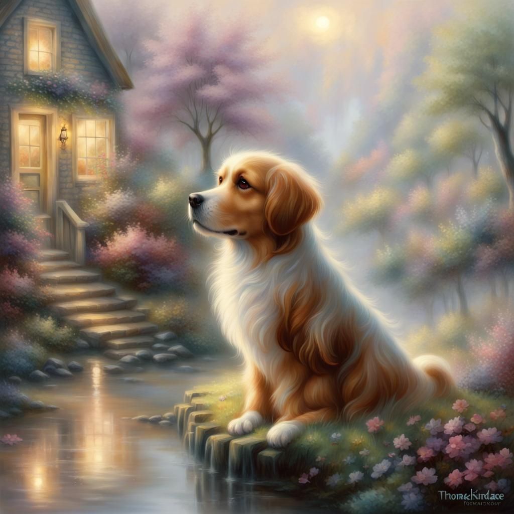 Ethereal Cute Dog in a Hyperdetailed Fantasy Landscape