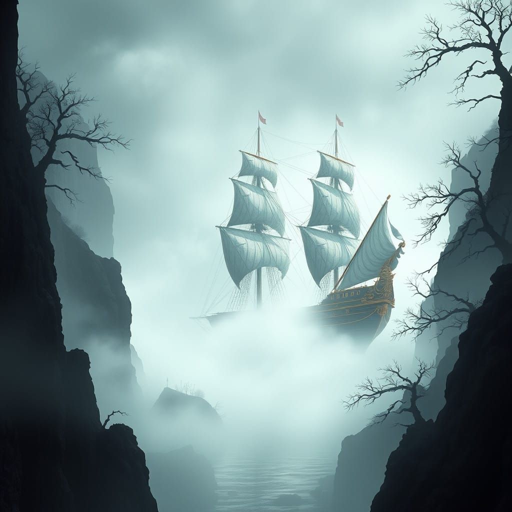 Mystical Galleon Discovers Hidden Fantasy Island in Fog