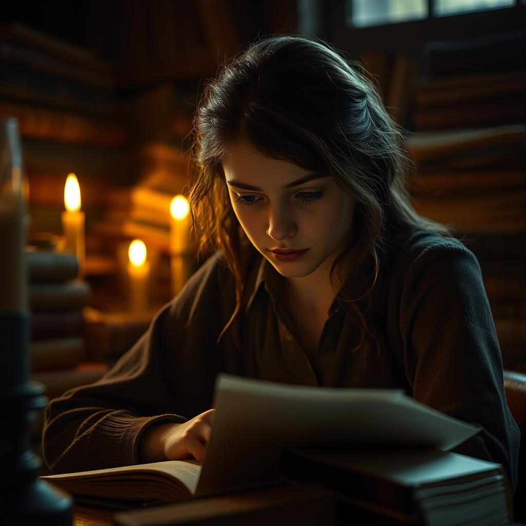 Cinematic Film Still: Scholar Researches in Atmospheric Stud...