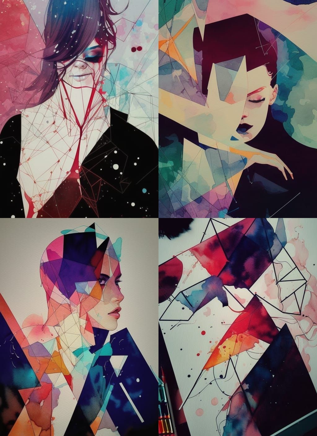 Geometric Watercolor Illustration Inspired by Conrad Roset