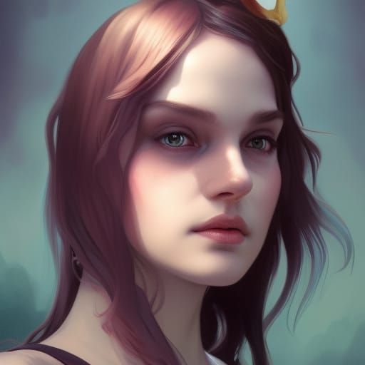 Witch and Child Portrait in Art Nouveau Style