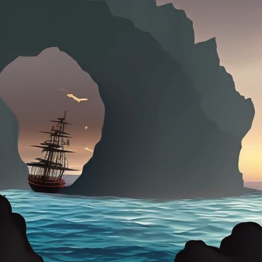 Pirate Ship in Sea Cave