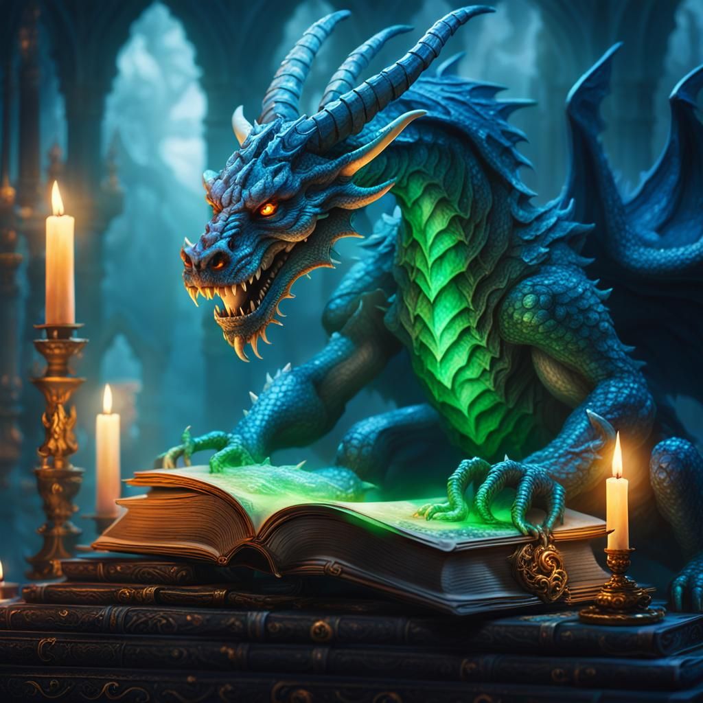 Miniature Demon Dragon on Ancient Tome