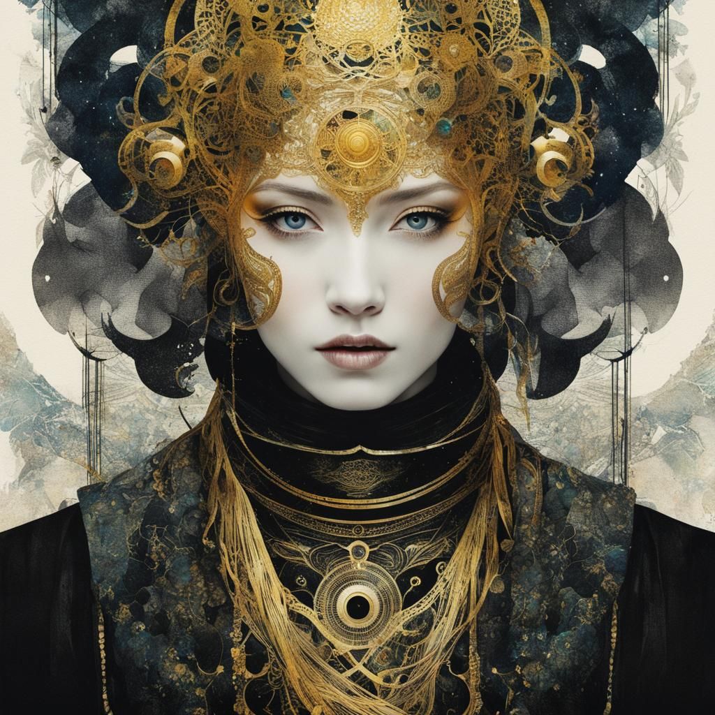 Golden Serpent in Collage Style