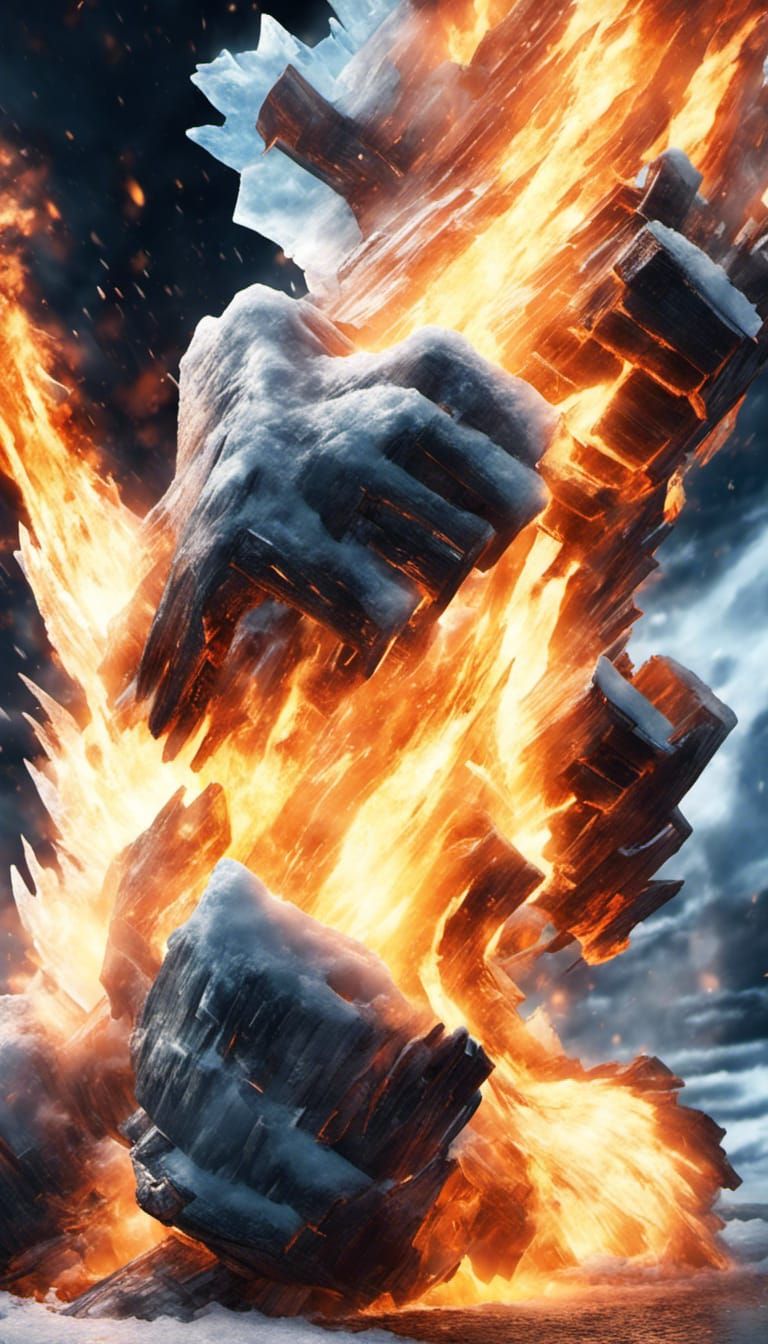 Fiery God Hand Ignites Icy Cityscape